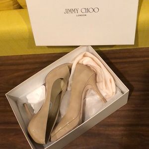 Jimmy Choo Luna Patent Leather Nude Pumps